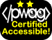 PWAG Certified Accessible Logo with two yellow stars on top of PWAG html logo